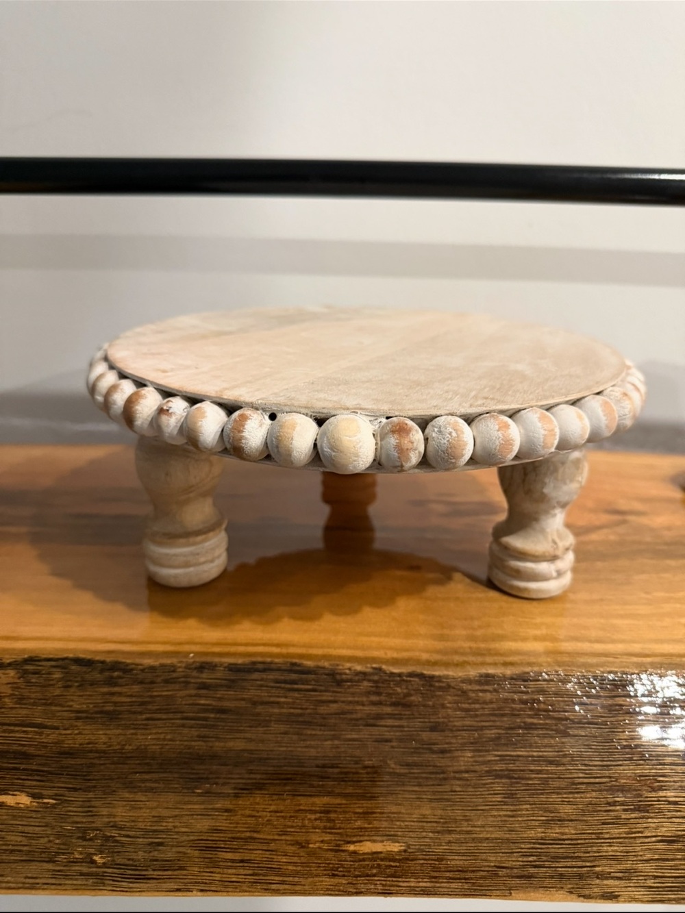 Cream Wood Display Stand with Beaded Edge